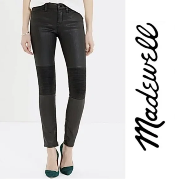 Madewell Skinny Skinny Moto Coated Jeans in Black Wash Size Womans 27 - Picture 1 of 6